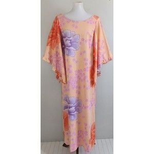 SUPERB Vintage 70s 80s Hanae Mori Maxi Dress Angel Sleeve Cotton Pastel Floral
